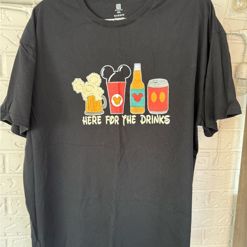 Black Graphic T-Shirt with Drink Icons